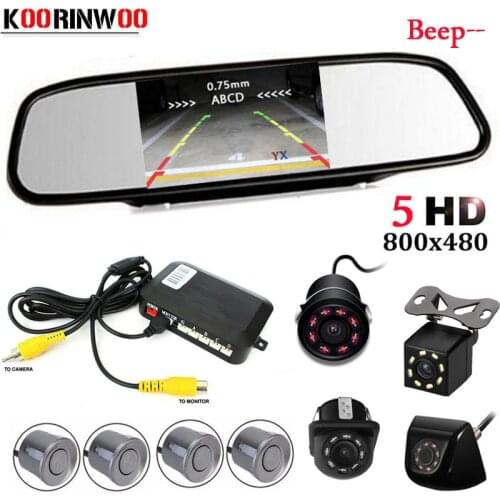 Koorinwoo Parktronic 5" Blue Monitor Mirror waterproof 8 IR Night Vision Car Rear View Camera Car Parking Sensor Buzzer Assist