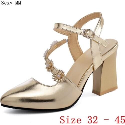 Summer Women Low High Heel Gladiator Sandals Shoes Woman Low High Heels Pumps Small Plus Size 32 33 - 40 41 42 43 44 45