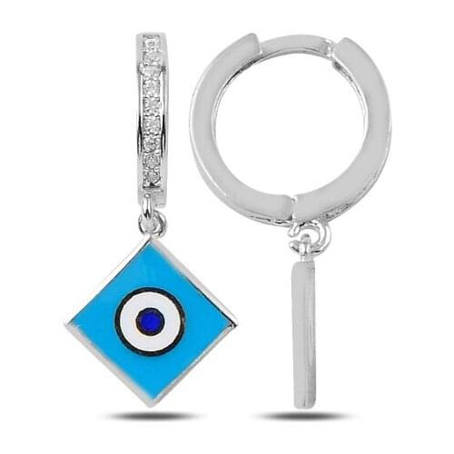 Silverlina Silver Zircon Stone and Cabochons-Eyed Dangle Hagi Earrings