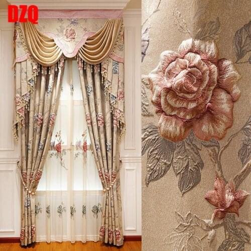 European-style Curtains for Living Dining Room Bedroom High-precision Curtain Fabric Finished 4D Embossed Curtain French Window