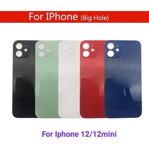 Back Cover Glass For iPhone 12 Mini Battery Rear Lens Big Hole Replace Phone Repair Parts Red Yellow Black White Green Purple