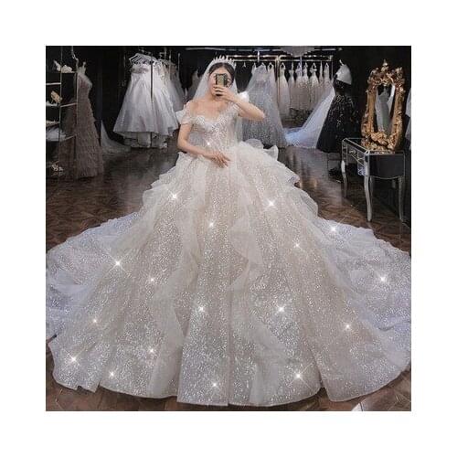 Boat Neck Wedding Dress Luxury Lace Embroidery Bridal Ball Gown Classic Off The Shoulder Wedding Gown Customize Plus Size