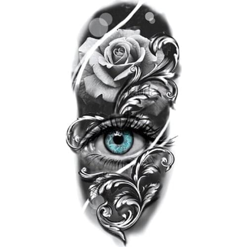 Eye of The Blue God Waterproof Temporary Tattoo Sticker Black Feather Rose Fake Tattoos Flash Tatoos Arm Body Art for Women Men