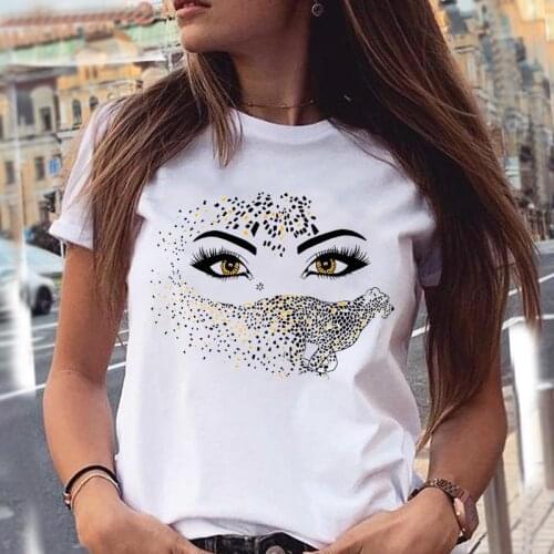 Women Leopard Animal Graphic 90s Make Up Style Cartoon Summer Female Clothes Fashion Print Tops Tees Tshirt T-Shirt