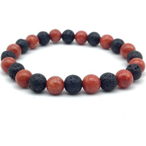 2021 Women Bracelets Black Lava Volcano Stone Bead 6 MM 8 MM Elastic Stretchy Bangle Red Sponge Coral Beads Jewelry