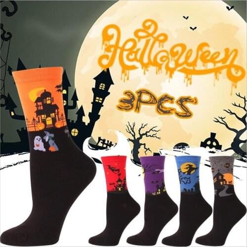 Pairs Women Cotton Socks Halloween Print Breathable Sweat-absorbent Socks Business Autumn Couple Socks