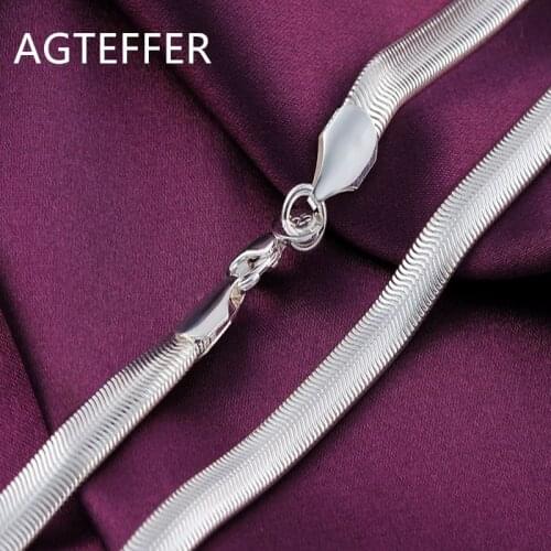 AGTEFFER 925 Sterling Silver 16/18/20/22/24 Inch 6mm Flat Snake Chain Necklace For Women Man Fashion Wedding Party Charm Jewelry