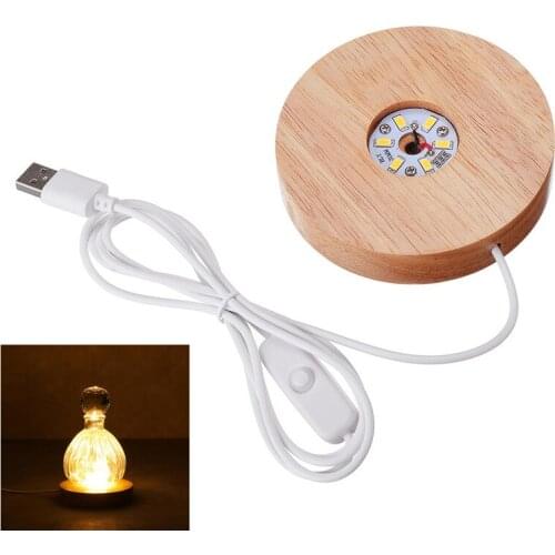 1pcs White Light Rechargeable Remote Control Wood LED Light Rotating Display Stand Lamp Holder Lamp Base for Home