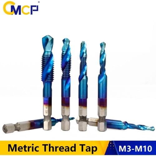 1pc HSS M3 M4 M5 M6 M8 M10 1/4" Shank Tap Drill Bit Nano Blue Coated Metric Thread Tap Straight Flute Machine Screw Tap