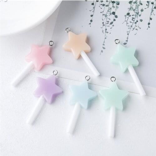 10Pcs/lot Candy Color Star Lollipop Resin Charms Pendant For Gilrs DIY Necklace Earrings Keychain Jewelry Accesssories