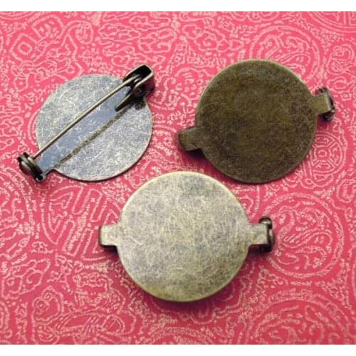 19mm Vintage Antique Bronze Plated Brass Flat Filigree Circle Bezel Tray Pins Back Brooches Bases Settings Blank
