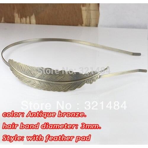 Antique brass bronze metal hairband hair band headband findings accessories with feather pad cabochon setting blank