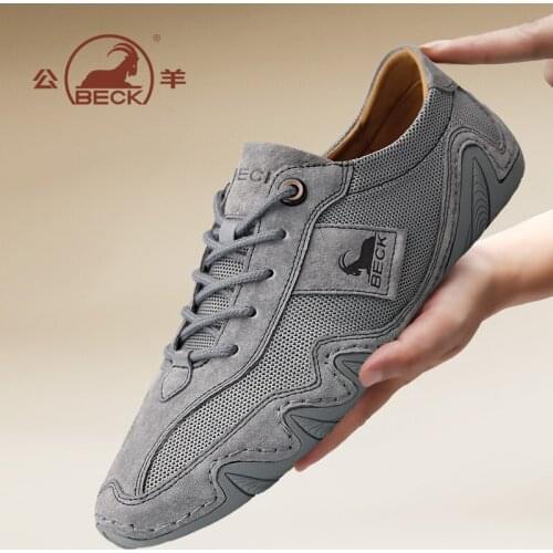 Beck athletic moccasin sports shoes lace up genuine leather upper with soft comfortable driving casual sneaker shoes for men