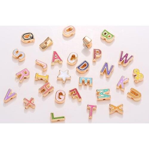 New Fashion Gold Enamel Alphabet Charms Color Capital Letter Beads Initial Pendants Alloy Jewelry Making Accessories DIY