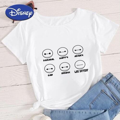 Disney Harajuku Simplicity Design Baymax Printed T-shirts Women Aesthetic Clothes Fashion European Branded Tshirts Big Hero 6