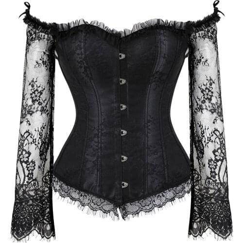 Corset Women Breathable Bustier Lace Up Bodyshaper Long Sleeves Pirate Corsetto Valentine Special Night Honeymoon Party Clubwear