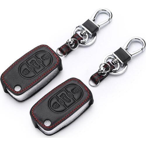Leather Car Key Case Keychain for Audi A3 A4 A6 A8 TT Allroad Cabriolet Quattro 3 Buttons Folding Remote Fob Cover holder