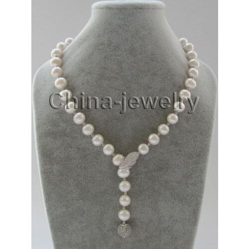 Beautiful 17-21 " 11-12mm natural white round freshwater pearl necklace