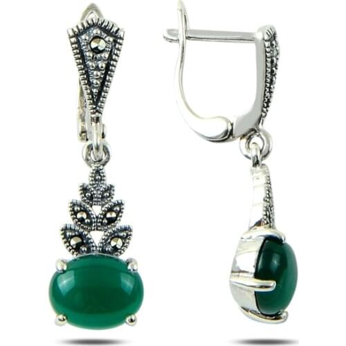 KUTAYDAN Marcasite & Natural Stone Earrings 925 Sterling Silver