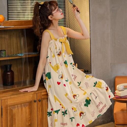 Summer Womens Homedress Nightdress Girls Sleepwear Cotton Braces Sleepshirts Long Loose Dress Home Clothing Fashion Nightgowns