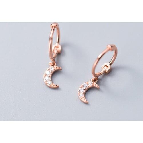 MloveAcc Fashion 100% 925 Solid Sterling Silver Moon CZ Charm Hoop Earrings for Women Sterling-silver-jewelry