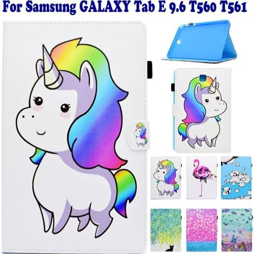 Fashion Color Unicorn Painted Flip PU Leather Stand Case For Samsung GALAXY Tab E 9.6 T560 T561 Tablet PC Cute Case Cover capa