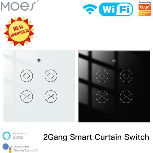 Moes WiFi Smart Life Tuya 2 Gang Double Curtain Blind Switch for Roller Shutter Electric Motor With Google Home Alexa Voice