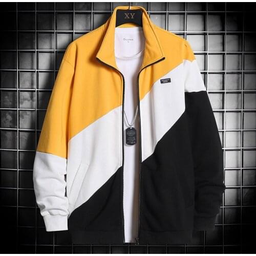 2021 Autumn Winter Men Fashion Jacket Zipper Turn-down Collar Patchwork Color Mens Bomber Jacket Casual Outerwear Trendy Clothes