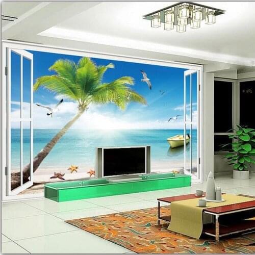 Custom mural 3D mural blue ocean palm mural decoration children room living room bedroom wallpaper