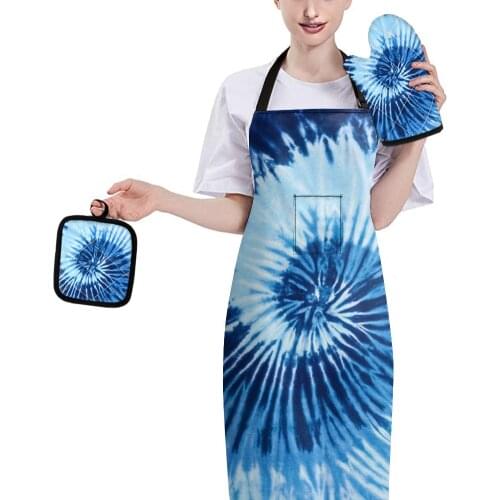 New Tie Dye Pattern Heat Insulation Gloves Creative Design Anti Hot Non-slip Soup Mats Home Cleaning Apron Oven Grill Mitts 3pcs