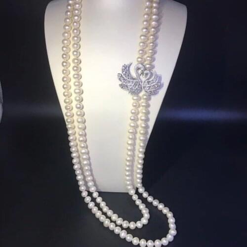 Fine jewelry long fresh water pearl necklace cultured 80CM 925 sterling silver swan necklace fine women jewelry