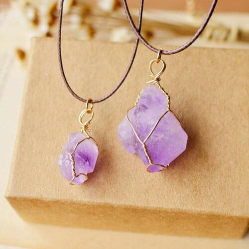 BOEYCJR Natural Stone Necklace Rope Chain Handmade Winding Jewelry Ethnic Vintage Stone Pendant Necklace for Women