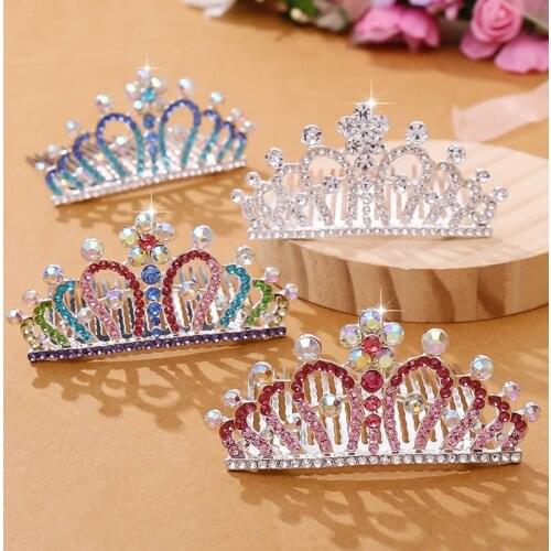 GETNOIVAS Children Tiaras Small Kids Girls Crowns Birthday Coloful Rhinestone Crystal Hair Comb Princess Headwear Accessories SL