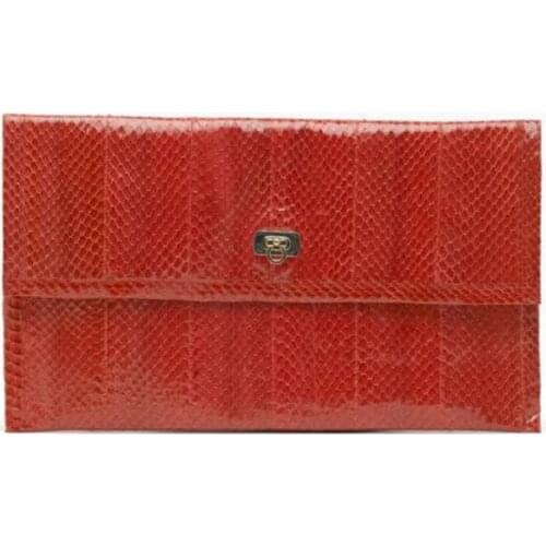 TRENCADIS. Snake Skin Evening Bag . Clutch Red with Golden Chain