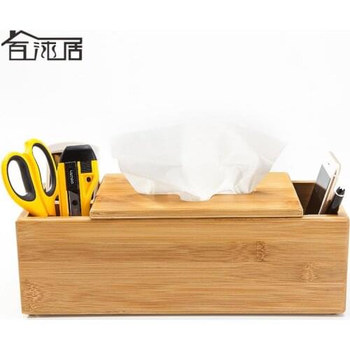 In tissue box Square multifunctional smoke box Desktop space remote control box of bamboo green home