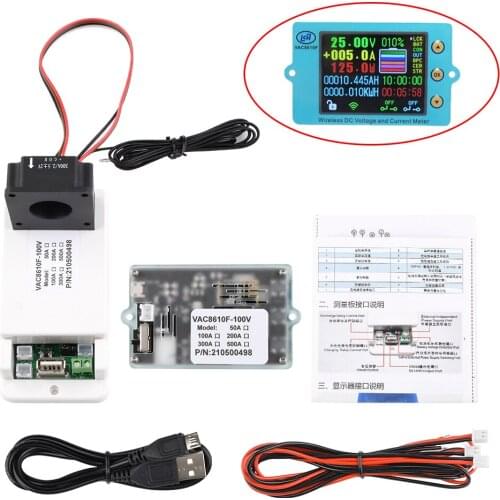 VAC8610F 100V/500A Wireless Ammeter Voltmeter Battery Capacity Monitoring Coulomb Counter 50A/100A Voltage Current Indicator