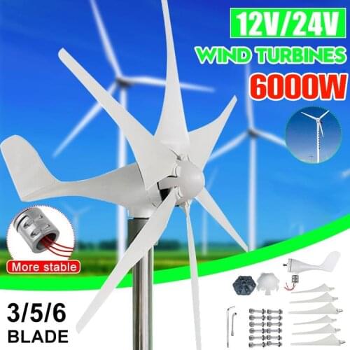 6000W Wind Turbines Generator 12V/24V 3/5/6 Blades Home Windmill No Flange Seat More Easy Install