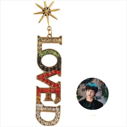 1 pc Colorful Crystals Loved Letter Big Earrings Women Fashion Jewelry Bangtan Boys Love Yourself V Earrings K-POP Jewelry
