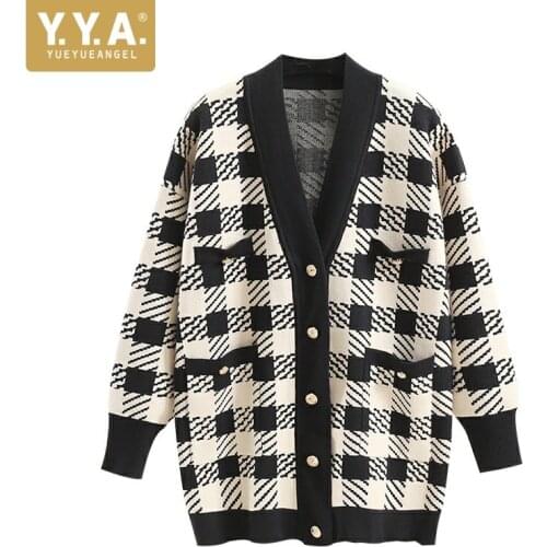 2021 Autumn New V-Neck Vintage Knitted Long Sleeves Loose Single Breasted Fashion Jackets Office Lady Elegant Casual Coat