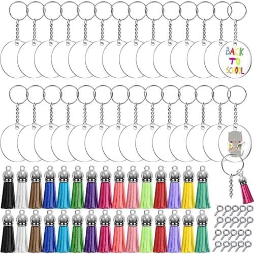 174 Pcs Acrylic Keychain Blanks Keychain Tassels Set for DIY Keychain Vinyl Crafting