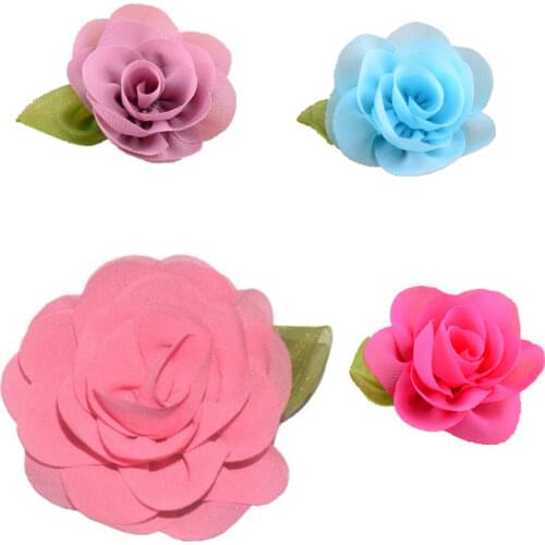 100pcs/lot 10cm Green Leaf Chiffon Flower WITH/WITHOUT Hair Clips Girl Fashion Hair Accessories You Pick Color TH255