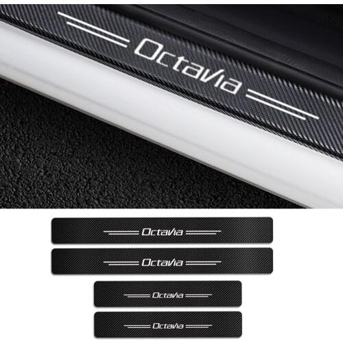4Pcs Carbon fiber Car Door Sill Protector Sticker For Skoda Octavia 2 A7 A5 Fabia 3 Rapid Superb 3 High Quality Car Accessories