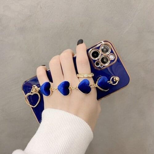 Velvet Love Bracelet Camera Protection Cover for iPhone 12 11 Pro Max XR XS X SE 7 8 Plus SE 2020 Case Hand Holder Gold Plated