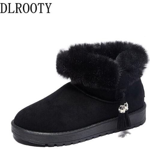 Women Snow Boots Ankle Winter Warm Short Plush Female Casual Shoes Flat Fashion Solid Platform Round Toe Slip On