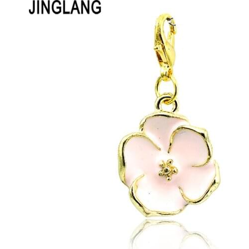 JINGLANG Brand New Lobster Clasp Charm Pendants Gold Color Enamel Flower Pendants For Women Necklaces Jewelry Accessories