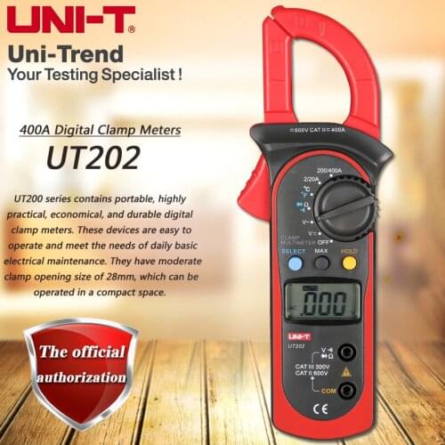 UNI-T UT202 400A Digital Clamp Meter Digital Hold Full Symbol Display Diode Test Temperature Test Auto Shutdown Function