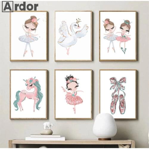 Nursery Ballet Girls UnicornToe Shoe Poster And Print Swan Princess Wall Art Canvas Painting Nordic Picture Baby Kids Room Decor