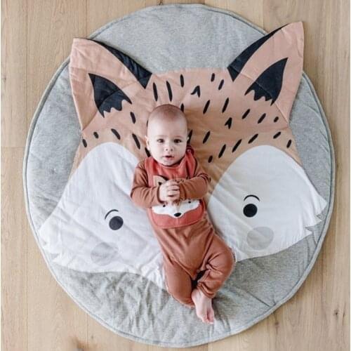 Baby Play Mat Pad Cotton Soft Infant Crawling Blanket Fox Cute Round Carpet Floor Rug Kids Children Room Nordic Decor Dropship