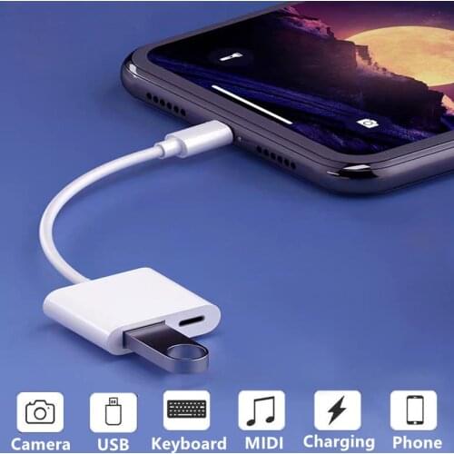 For iPhone 11 8 to USB 3.0 Camera SD Card Reader Mouse Keyboard 8Pin Adapter For iPad USB Flash Drive Charger Splitter Connector