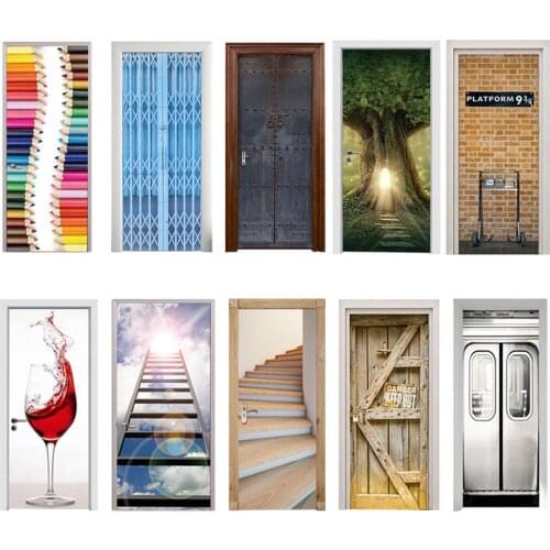 HobbyLane 77X200cm 3D Door Sticker Waterproof Self-adhesive Creative Wall Sticker for Living Room Door Decoration